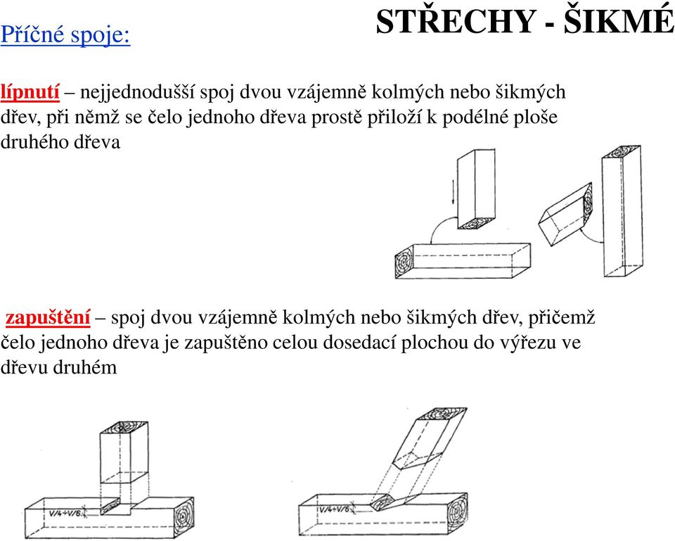 ploše druhého dřeva zapuštění spoj dvou vzájemně kolmých nebo šikmých dřev,