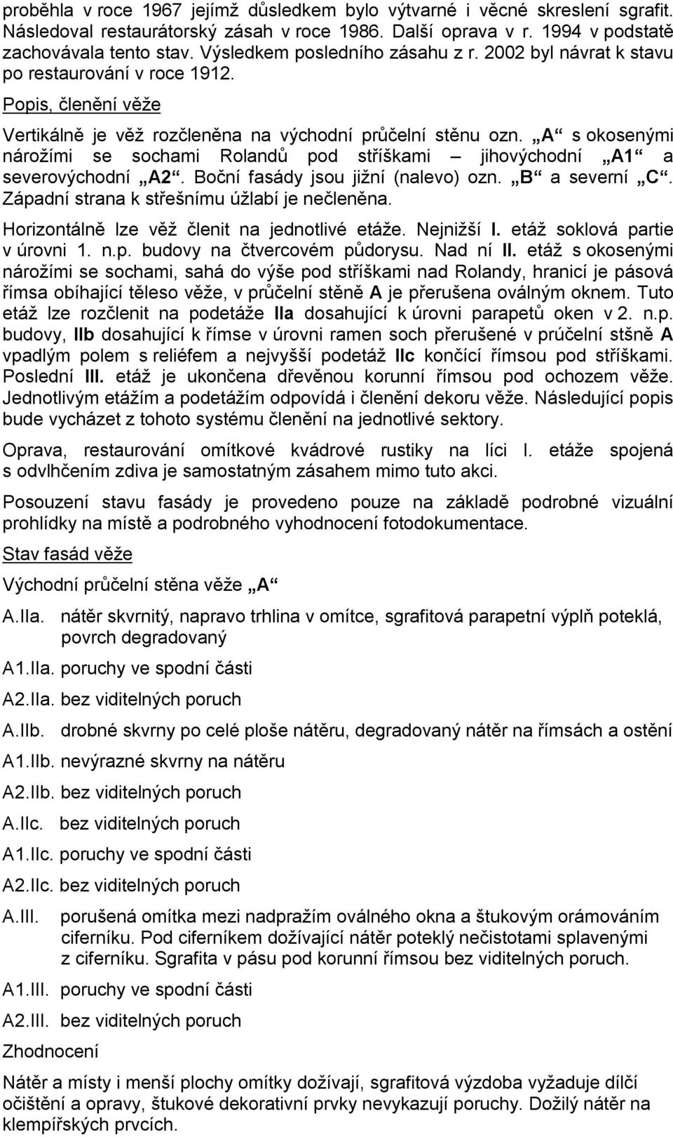 A s okosenými nárožími se sochami Rolandů pod stříškami jihovýchodní A1 a severovýchodní A2. Boční fasády jsou jižní (nalevo) ozn. B a severní C. Západní strana k střešnímu úžlabí je nečleněna.