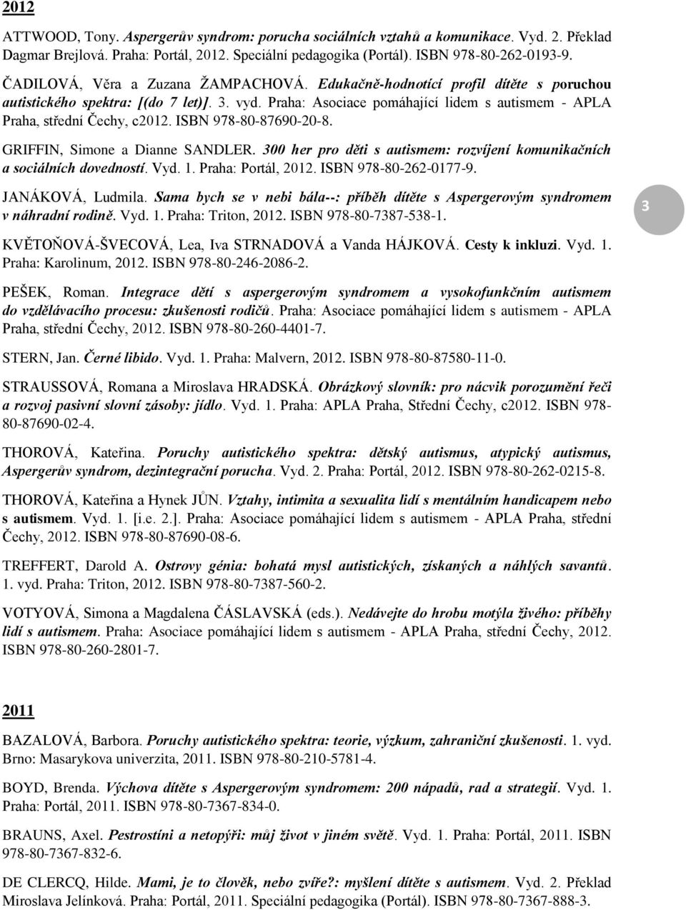 Praha: Asociace pomáhající lidem s autismem - APLA Praha, střední Čechy, c2012. ISBN 978-80-87690-20-8. GRIFFIN, Simone a Dianne SANDLER.