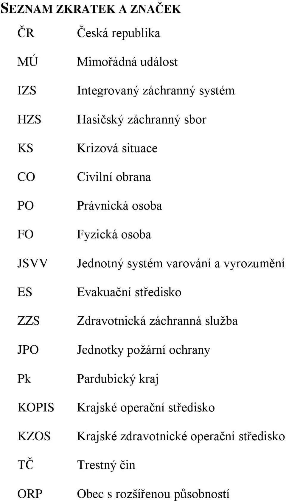 osoba Jednotný systém varování a vyrozumění Evakuační středisko Zdravotnická záchranná služba Jednotky požární