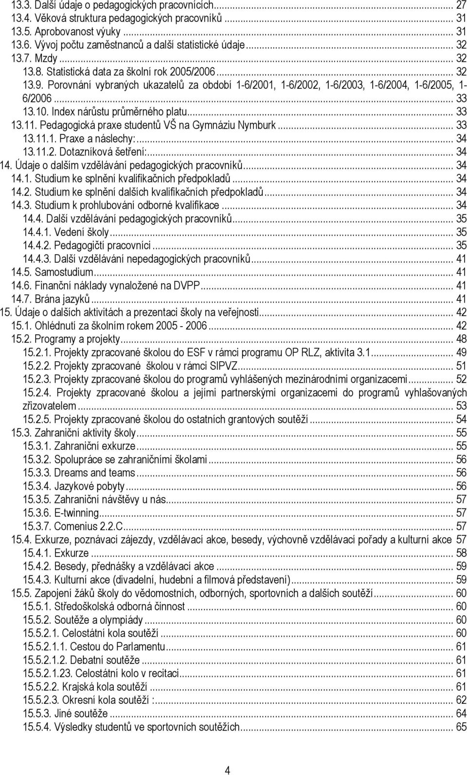 Index nárůstu průměrného platu... 33 13.11. Pedagogická praxe studentů VŠ na Gymnáziu Nymburk... 33 13.11.1. Praxe a náslechy:... 34 13.11.2. Dotazníková šetření:... 34 14.