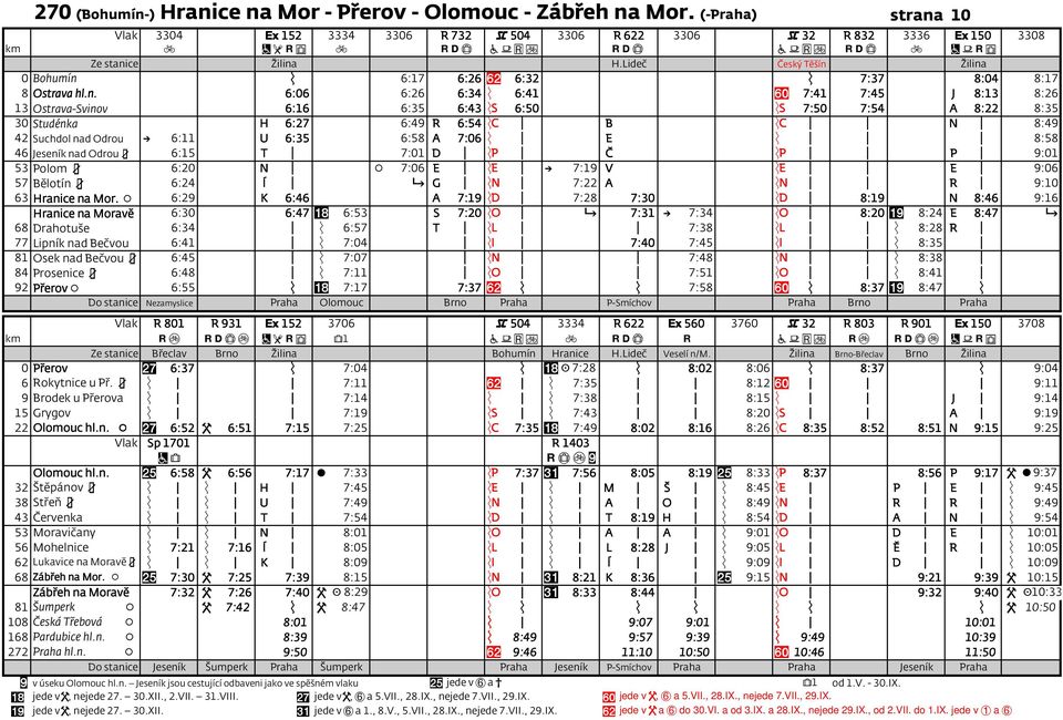 p 8:58 46 Jeseník nad Odrou 3 6:15 T p 7:01 D p np p Č np p p P p 9:01 53 Polom 3 6:20 N p / 7:06 E p ne p j 7:19 V ne p p E p 9:06 57 Bělotín 3 6:24 Í p ij G p nn p 7:22 A nn p p R p 9:10 63 Hranie