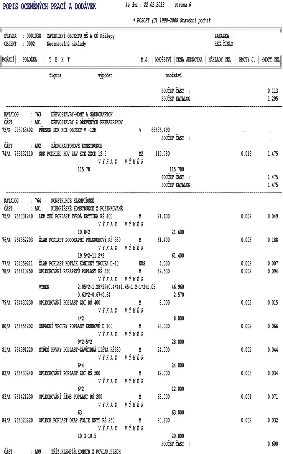 ČÁST : A02 SÁDROKARTONOVÉ KONSTRUKCE 74/A 763132110 SDK PODHLED KOV ZAV KCE 2XCD 12,5 M2 115.780 0.013 1.475 115.78 115.780 SOUČET ČÁST : 1.475 SOUČET KATALOG: 1.