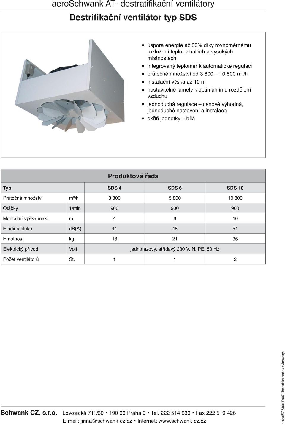 Průtočné množství m 3 /h 3 800 5 800 10 800 Otáčky 1/min 900 900 900 Montážní výška max. m 4 6 10 Hladina hluku d() 41 48 51 Hmotnost kg 18 21 36 Počet ventilátorů St.