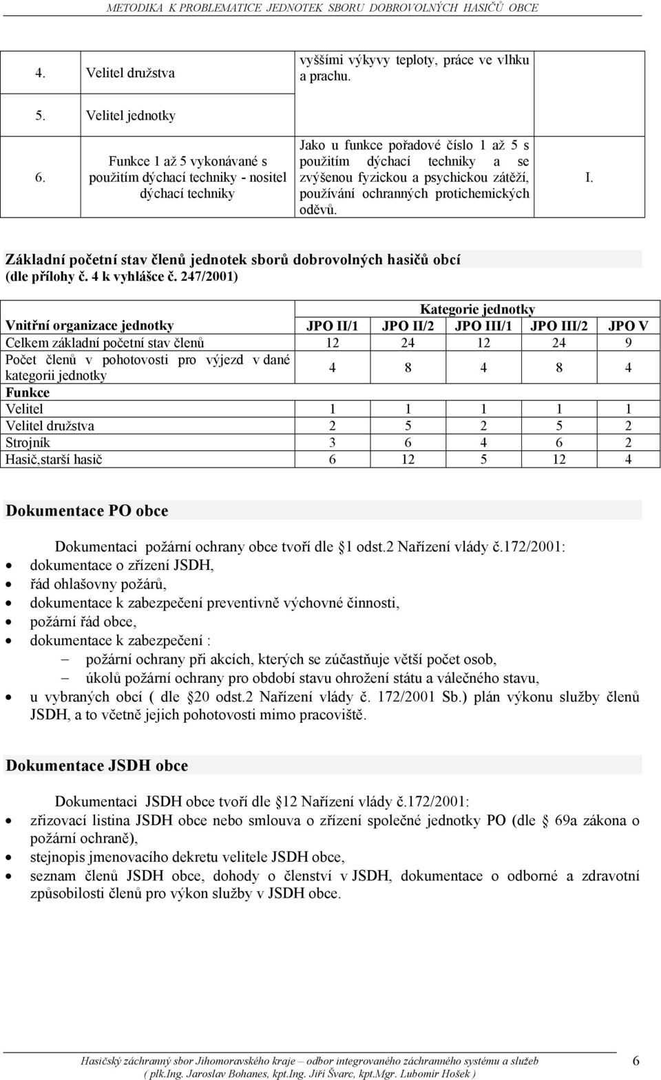 ochranných protichemických oděvů. I. Základní početní stav členů jednotek sborů dobrovolných hasičů obcí (dle přílohy č. 4 k vyhlášce č.