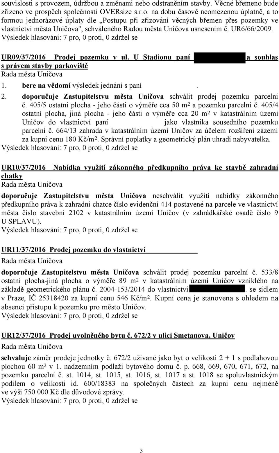 doporučuje Zastupitelstvu města Uničova schválit prodej pozemku parcelní č. 405/5 ostatní plocha - jeho části o výměře cca 50 m 2 a pozemku parcelní č.