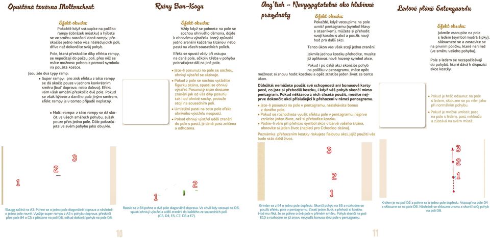 Pole, která přeskočíte díky efektu rampy, se nepočítají do počtu polí, přes něž se máte možnost pohnout pomocí symbolu na použité kostce.