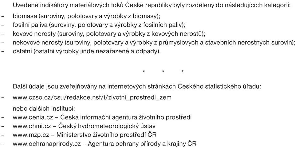 (ostatní výrobky jinde nezařazené a odpady). * * * Další údaje jsou zveřejňovány na internetových stránkách Českého statistického úřadu: www.czso.cz/csu/redakce.