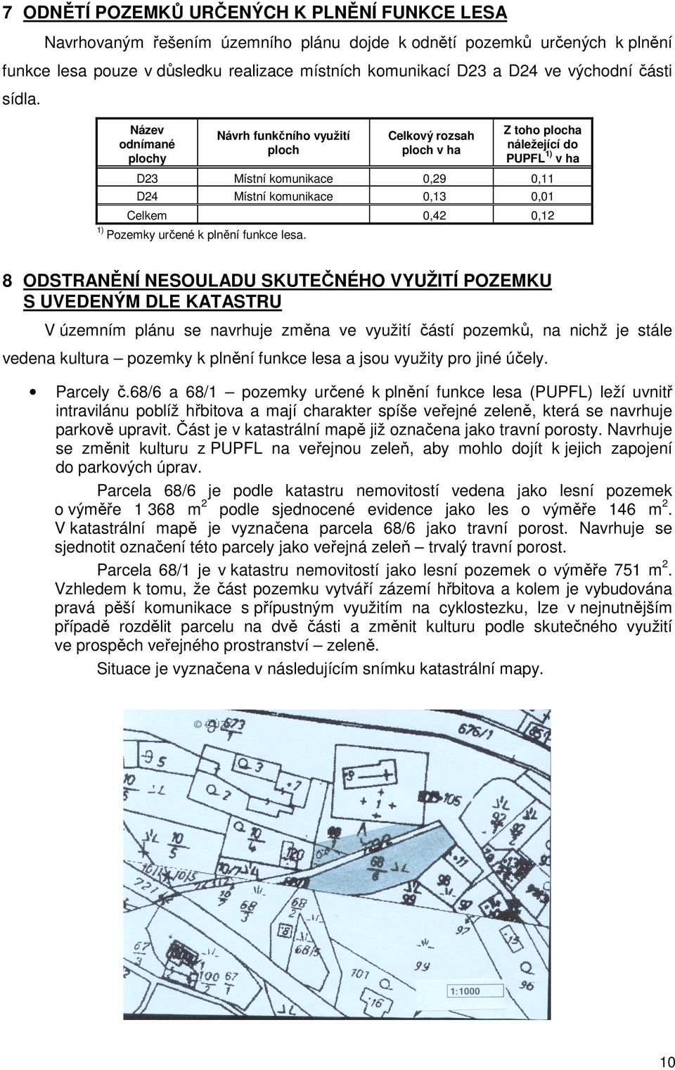 Název odnímané plochy Návrh funkčního využití ploch Celkový rozsah ploch v ha Z toho plocha náležející do PUPFL1) v ha D23 D24 Místní komunikace Místní komunikace 0,29 0,13 0,11 0,01 0,42 0,12 Celkem