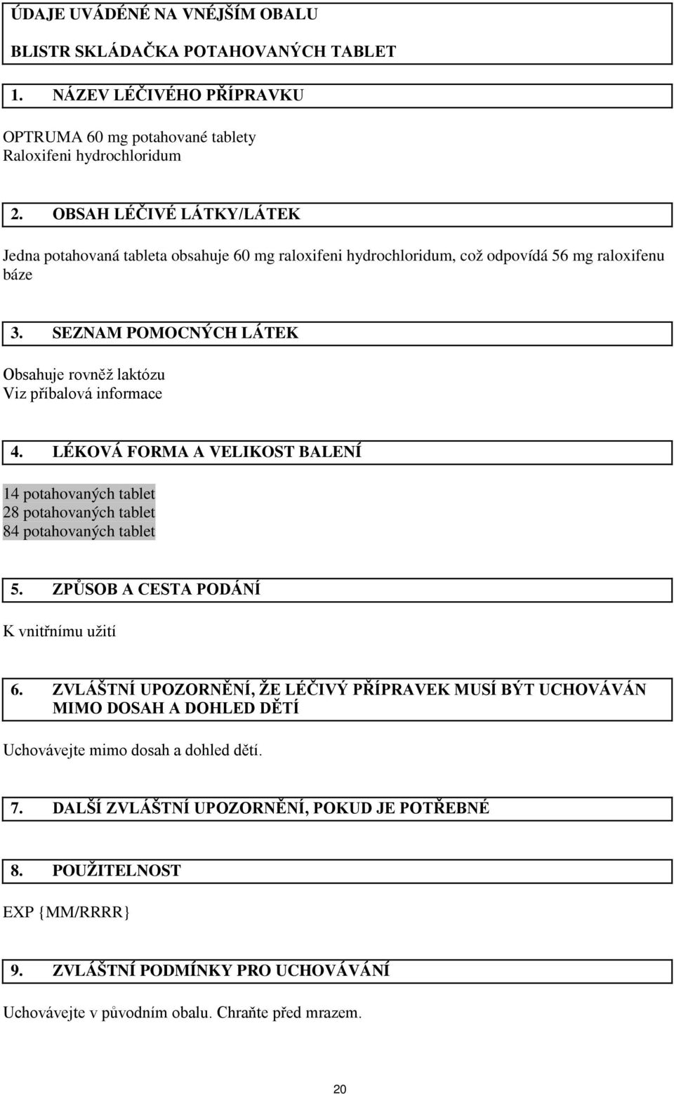 SEZNAM POMOCNÝCH LÁTEK Obsahuje rovněž laktózu Viz příbalová informace 4. LÉKOVÁ FORMA A VELIKOST BALENÍ 14 potahovaných tablet 28 potahovaných tablet 84 potahovaných tablet 5.