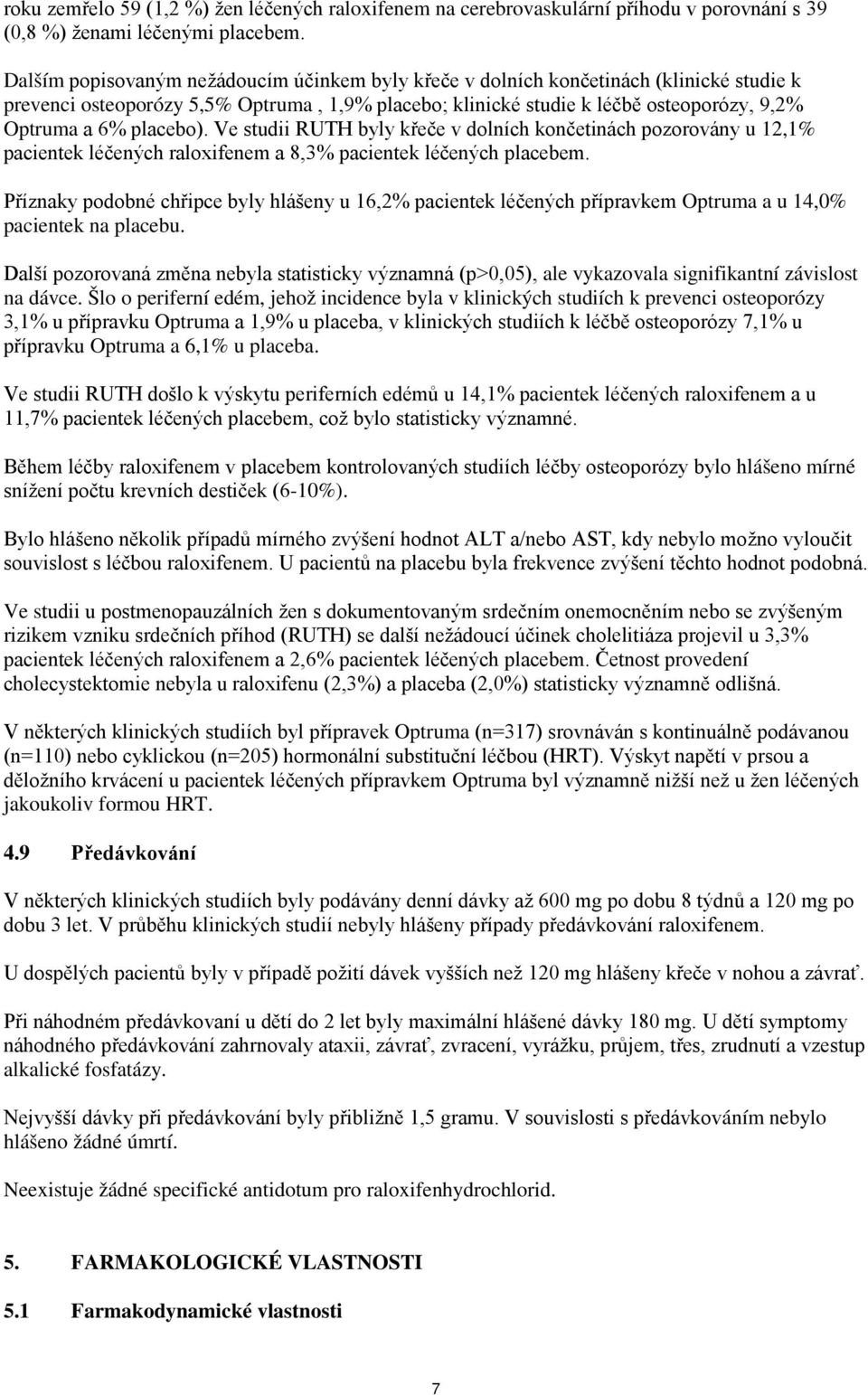 placebo). Ve studii RUTH byly křeče v dolních končetinách pozorovány u 12,1% pacientek léčených raloxifenem a 8,3% pacientek léčených placebem.