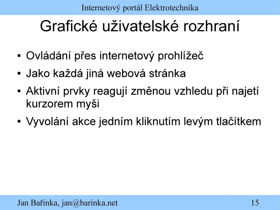 stránka Aktivní prvky reagují změnou vzhledu při