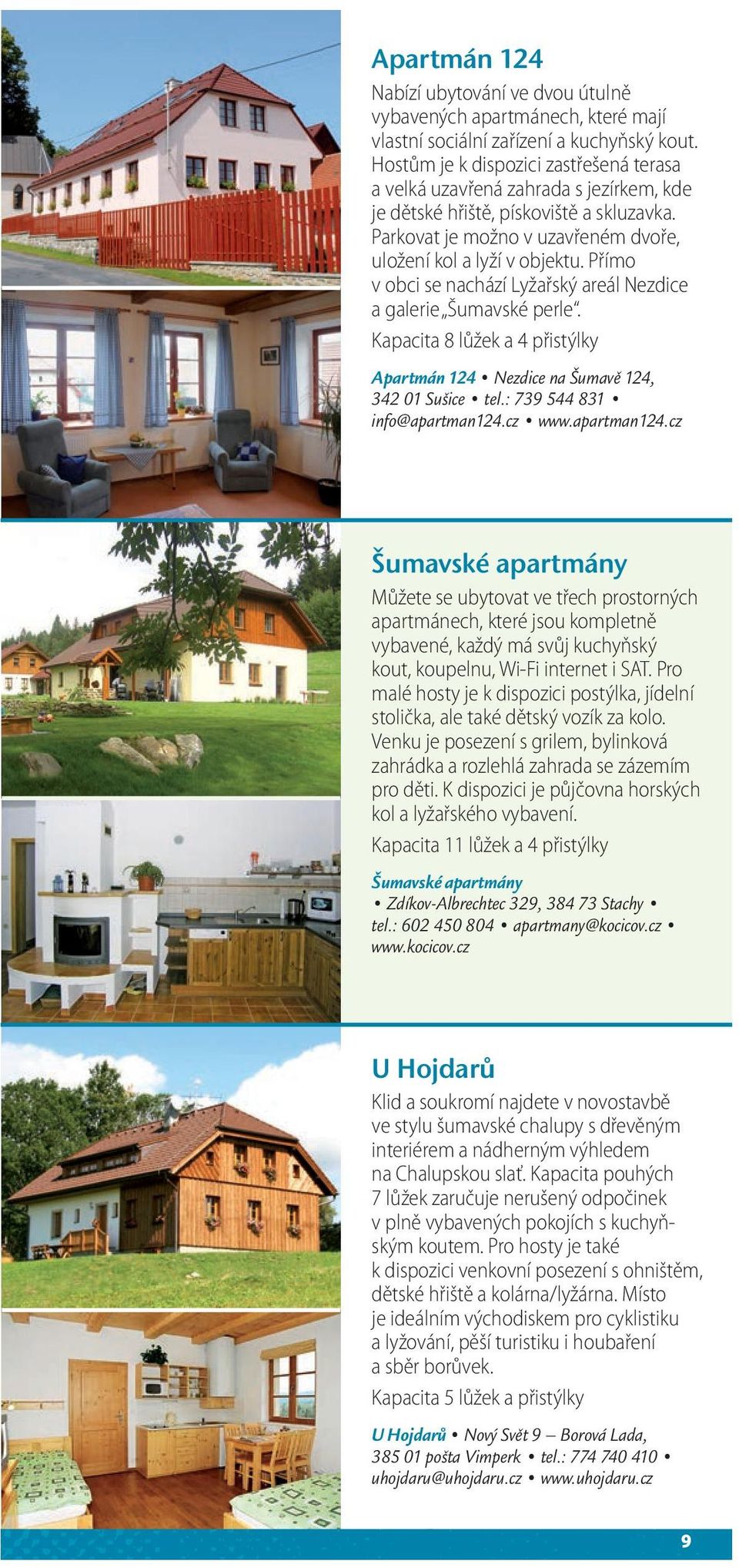 Přímo v obci se nachází Lyžařský areál Nezdice a galerie Šumavské perle. Kapacita 8 lůžek a 4 přistýlky Apartmán 124 Nezdice na Šumavě 124, 342 01 Sušice tel.: 739 544 831 info@apartman124.cz www.