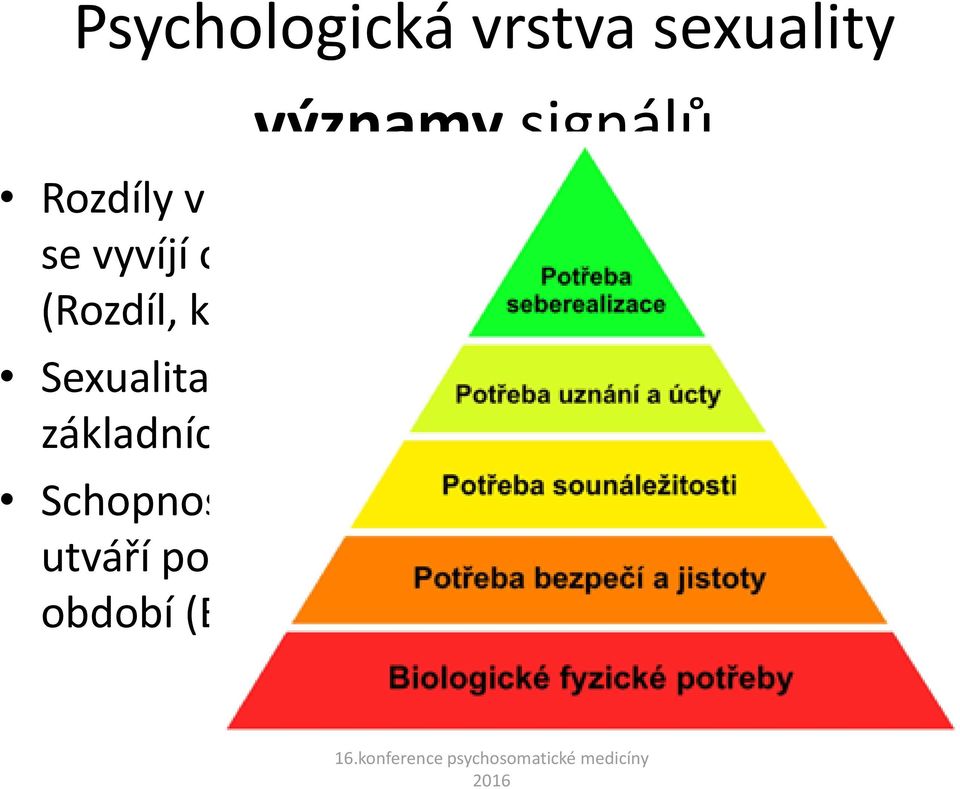 ) Sexualita má význam při uspokojování všech základních psychologických potřeb (Maslow)