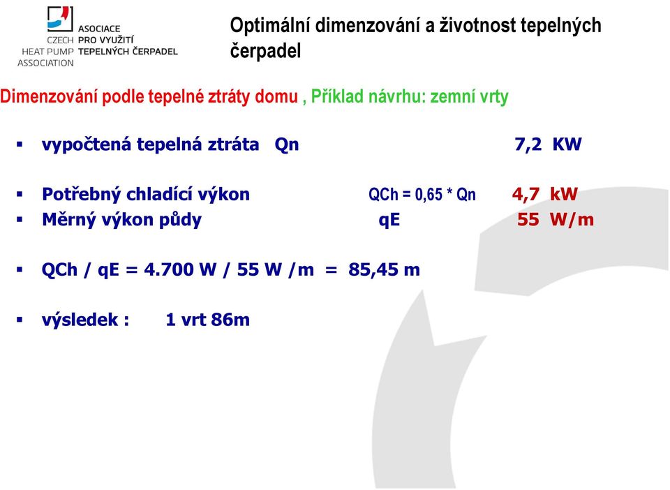 chladící výkon QCh = 0,65 * Qn 4,7 kw Měrný výkon půdy qe