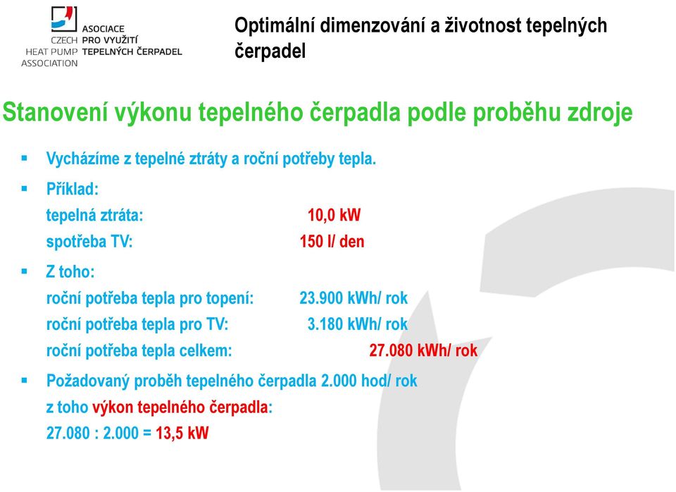 Příklad: tepelná ztráta: spotřeba TV: Z toho: roční potřeba tepla pro topení: roční potřeba tepla pro