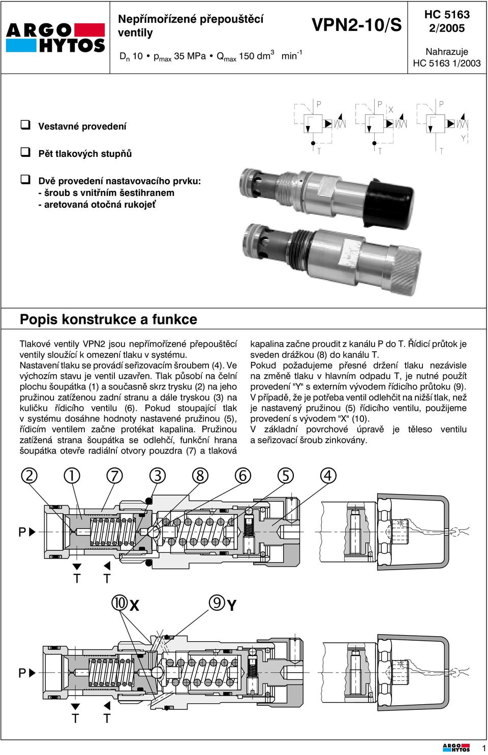 Nastavení tlaku se provádí seřizovacím šroubem (4). Ve výchozím stavu je ventil uzavřen.