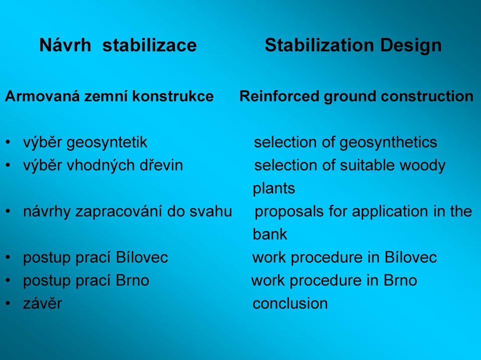 of suitable woody plants návrhy zapracování do svahu proposals for application in the bank