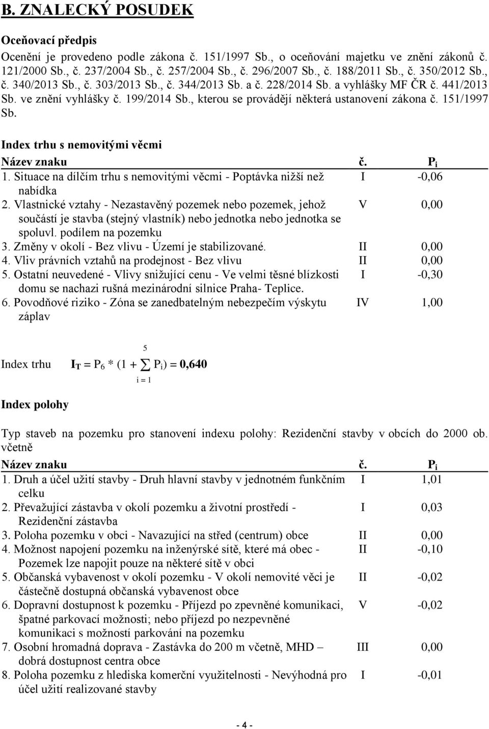 , kterou se provádějí některá ustanovení zákona č. 151/1997 Sb. Index trhu s nemovitými věcmi Název znaku č. P i 1. Situace na dílčím trhu s nemovitými věcmi - Poptávka nižší než I -0,06 nabídka 2.