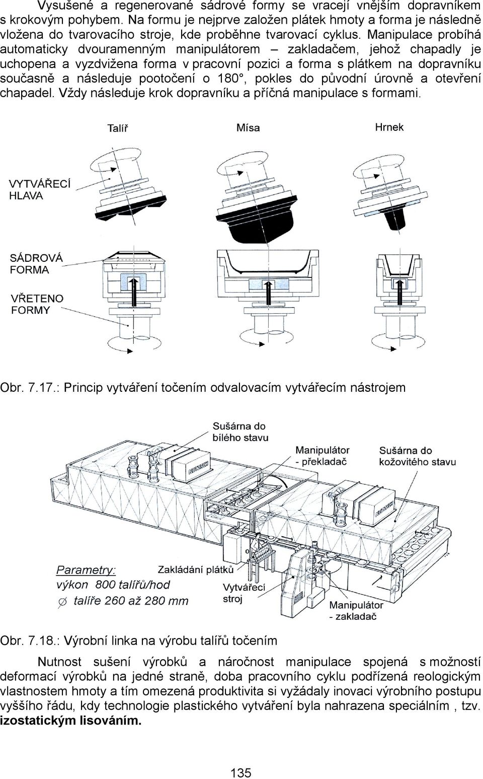 Manipulace probíhá automaticky dvouramenným manipulátorem zakladačem, jehož chapadly je uchopena a vyzdvižena forma v pracovní pozici a forma s plátkem na dopravníku současně a následuje pootočení o