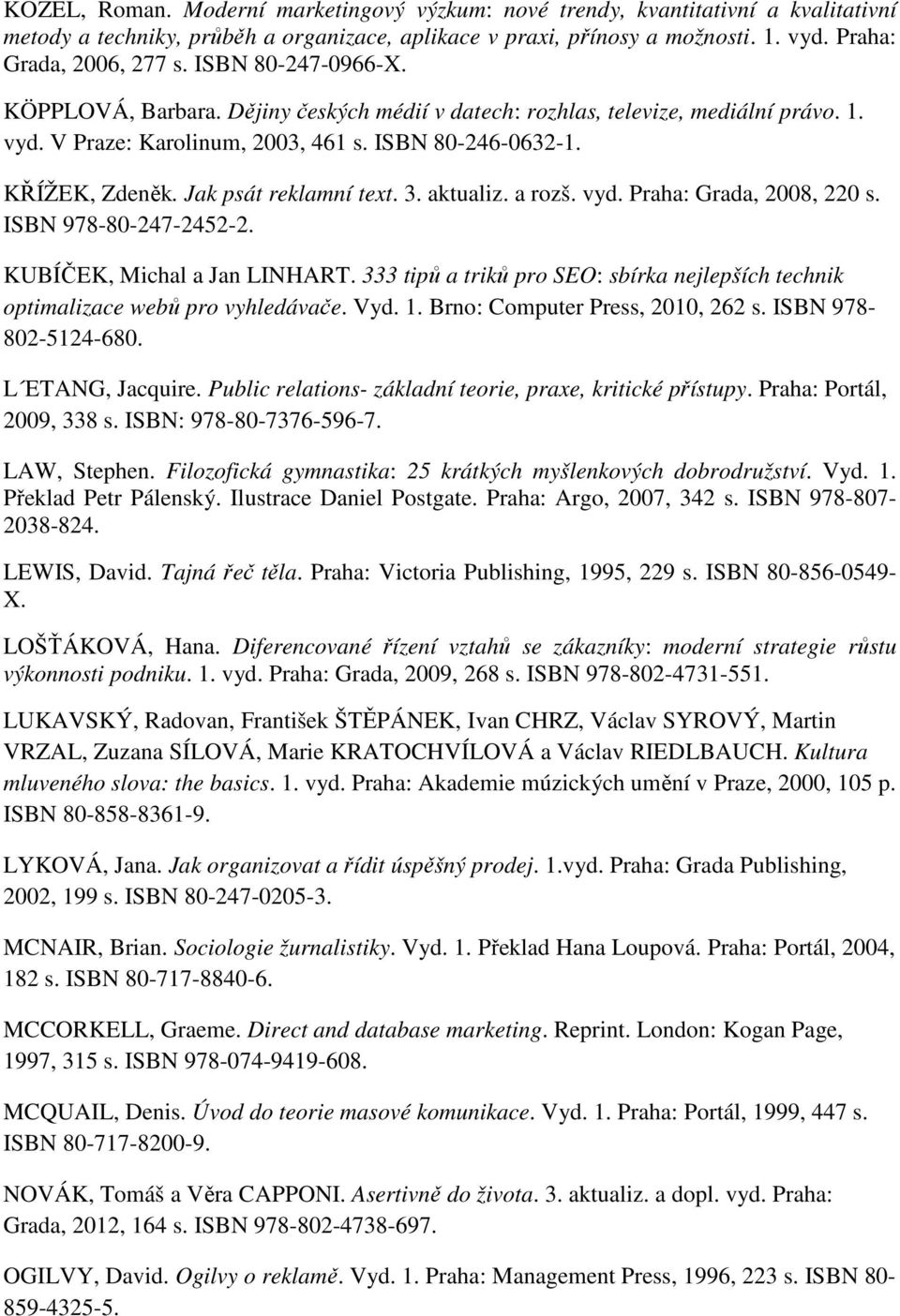 Jak psát reklamní text. 3. aktualiz. a rozš. vyd. Praha: Grada, 2008, 220 s. ISBN 978-80-247-2452-2. KUBÍČEK, Michal a Jan LINHART.