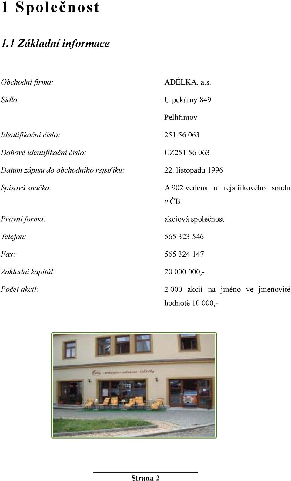 Sídlo: U pekárny 849 Pelhřimov Identifikační číslo: 251 56 063 Daňové identifikační číslo: CZ251 56 063 Datum