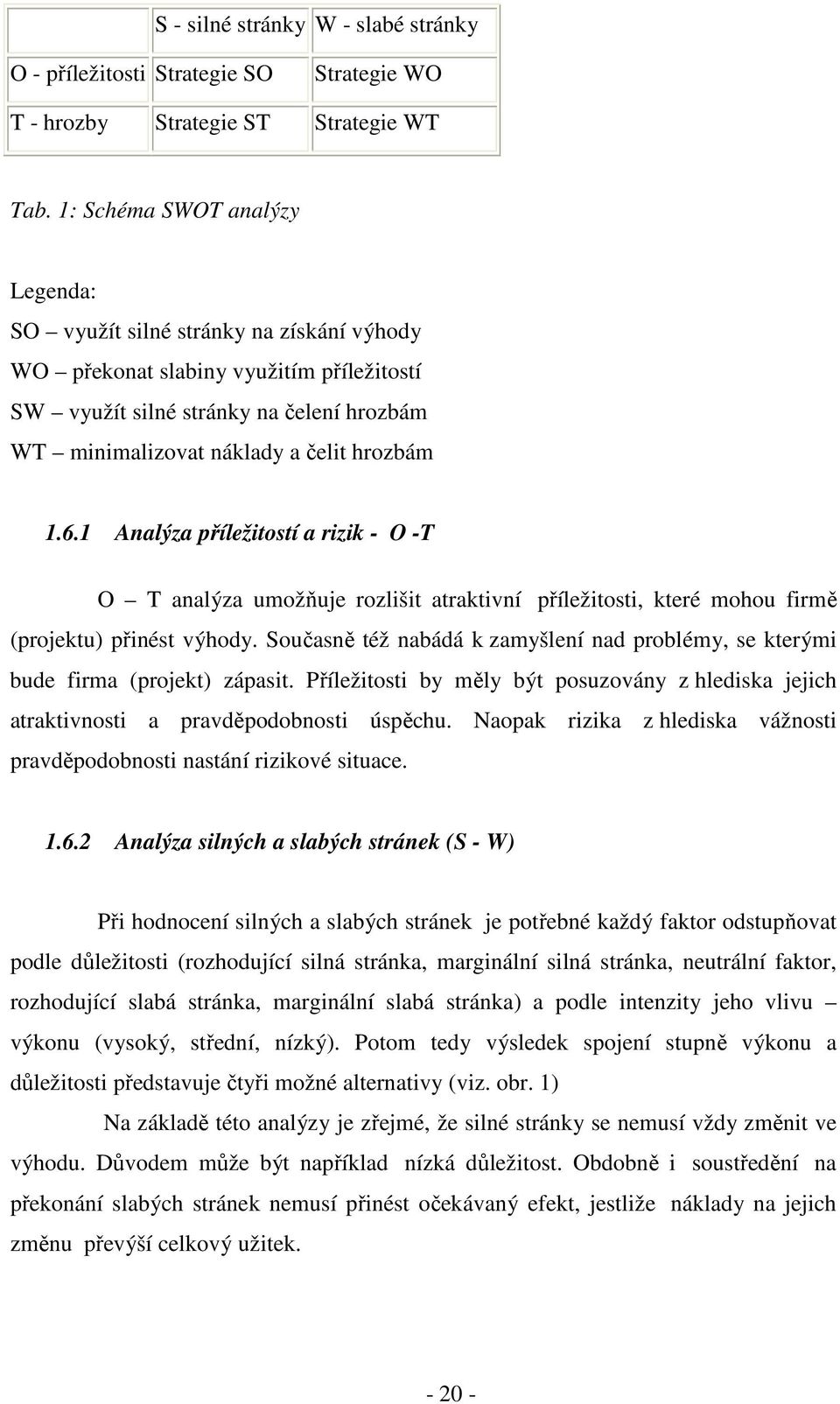 1.6.1 Analýza příležitostí a rizik - O -T O T analýza umožňuje rozlišit atraktivní příležitosti, které mohou firmě (projektu) přinést výhody.