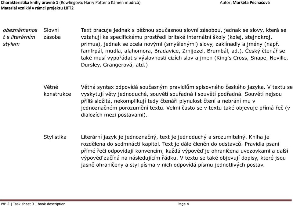 ) Větné konstrukce Větná syntax odpovídá současným pravidlům spisovného českého jazyka. V textu se vyskytují věty jednoduché, souvětí souřadná i souvětí podřadná.