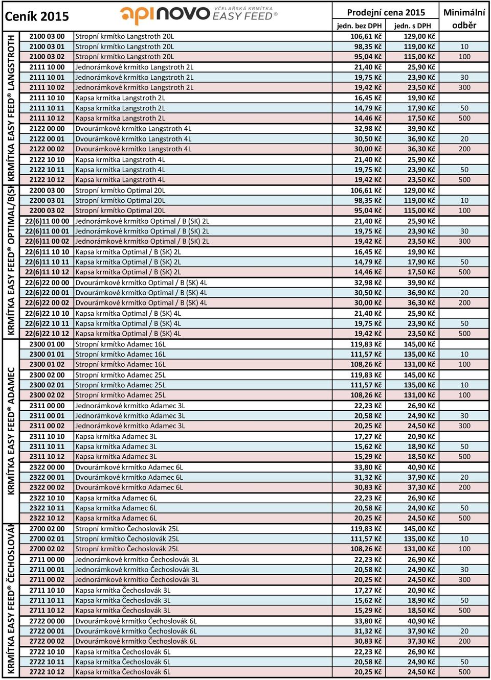 krmítko Langstroth 2L 19,75 Kč 23,90 Kč 30 2111 10 02 Jednorámkové krmítko Langstroth 2L 19,42 Kč 23,50 Kč 300 2111 10 10 Kapsa krmítka Langstroth 2L 16,45 Kč 19,90 Kč 2111 10 11 Kapsa krmítka