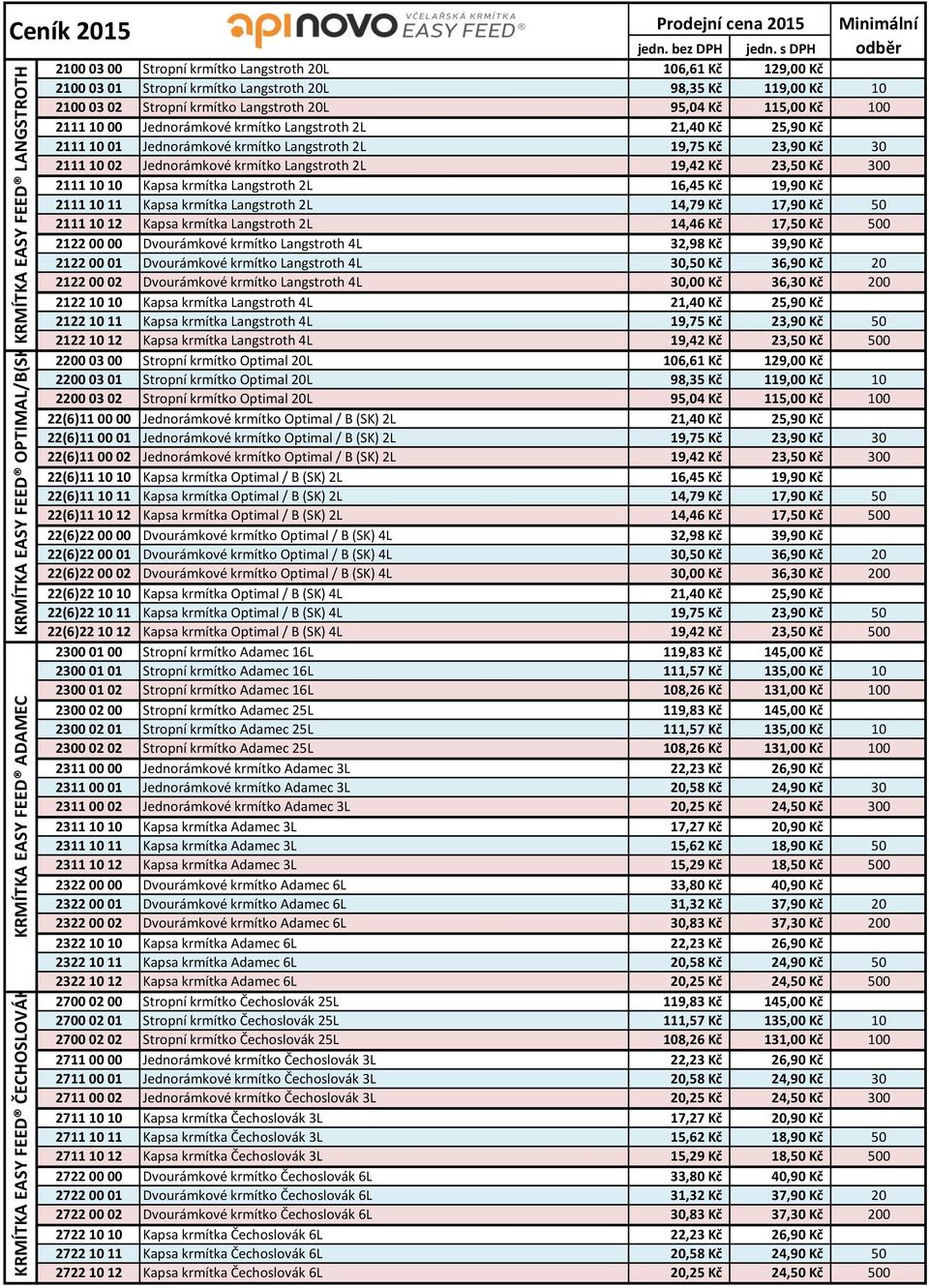 krmítko Langstroth 2L 19,75 Kč 23,90 Kč 30 2111 10 02 Jednorámkové krmítko Langstroth 2L 19,42 Kč 23,50 Kč 300 2111 10 10 Kapsa krmítka Langstroth 2L 16,45 Kč 19,90 Kč 2111 10 11 Kapsa krmítka