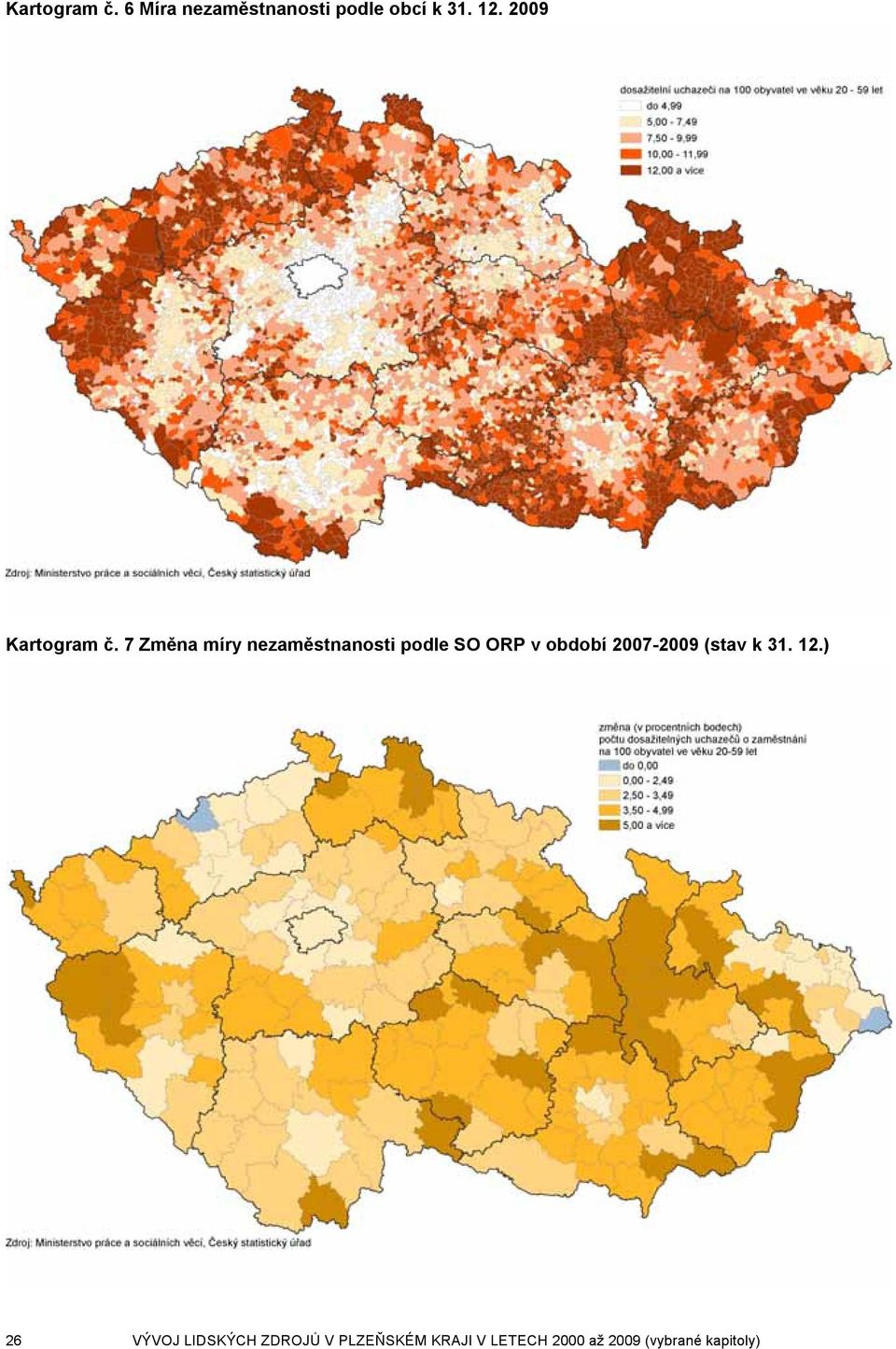 7 Změna míry nezaměstnanosti podle SO ORP v období