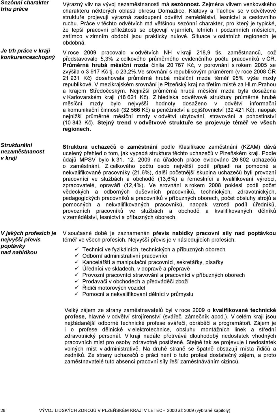 Práce v těchto odvětvích má většinou sezónní charakter, pro který je typické, že lepší pracovní příležitosti se objevují v jarních, letních i podzimních měsících, zatímco v zimním období jsou