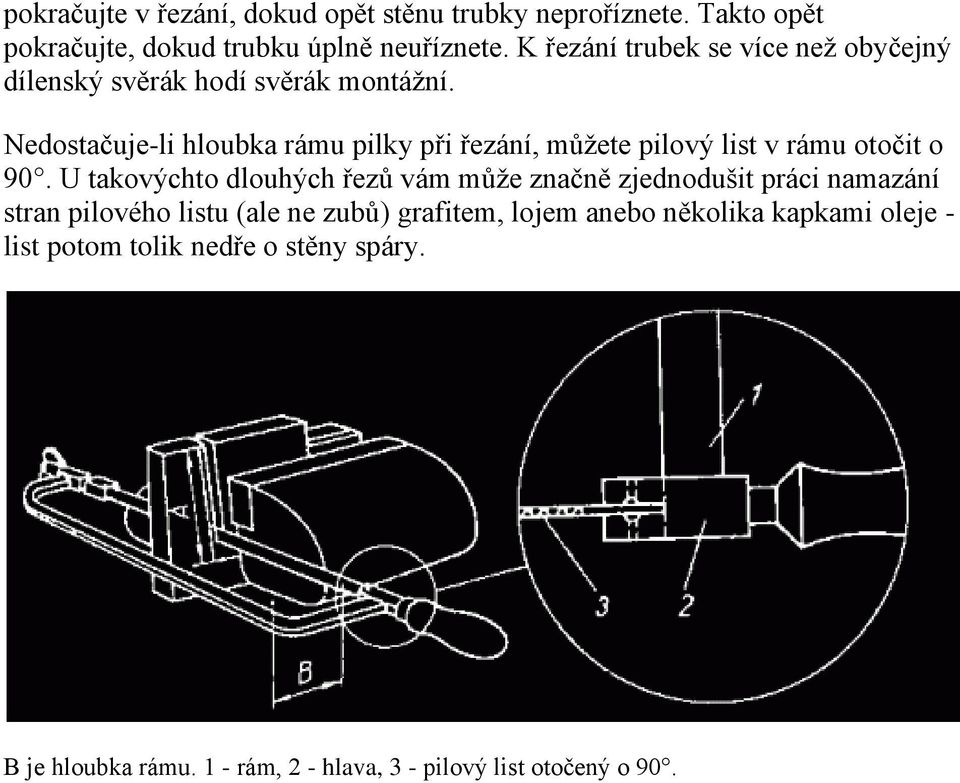 Nedostačuje-li hloubka rámu pilky při řezání, můžete pilový list v rámu otočit o 90.