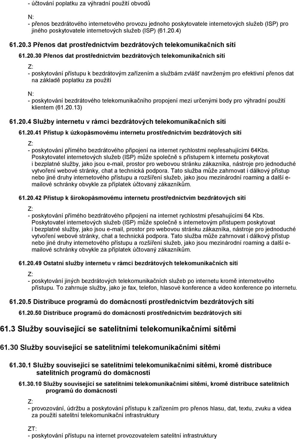 3 Přenos dat prostřednictvím bezdrátových telekomunikačních sítí 61.20.