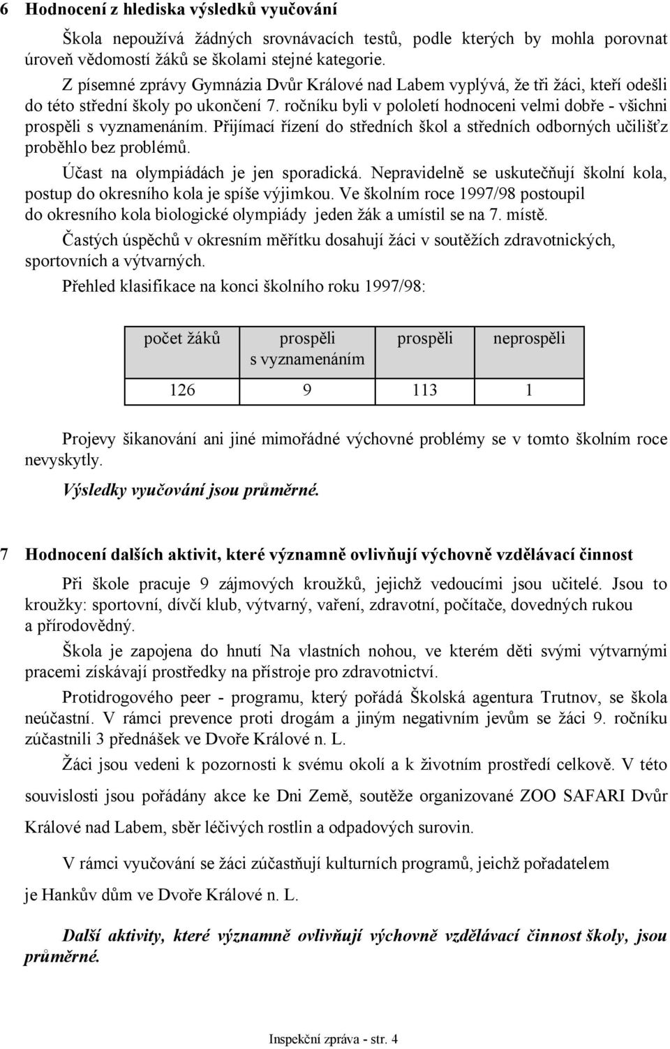 ročníku byli v pololetí hodnoceni velmi dobře - všichni prospěli s vyznamenáním. Přijímací řízení do středních škol a středních odborných učilišťz proběhlo bez problémů.