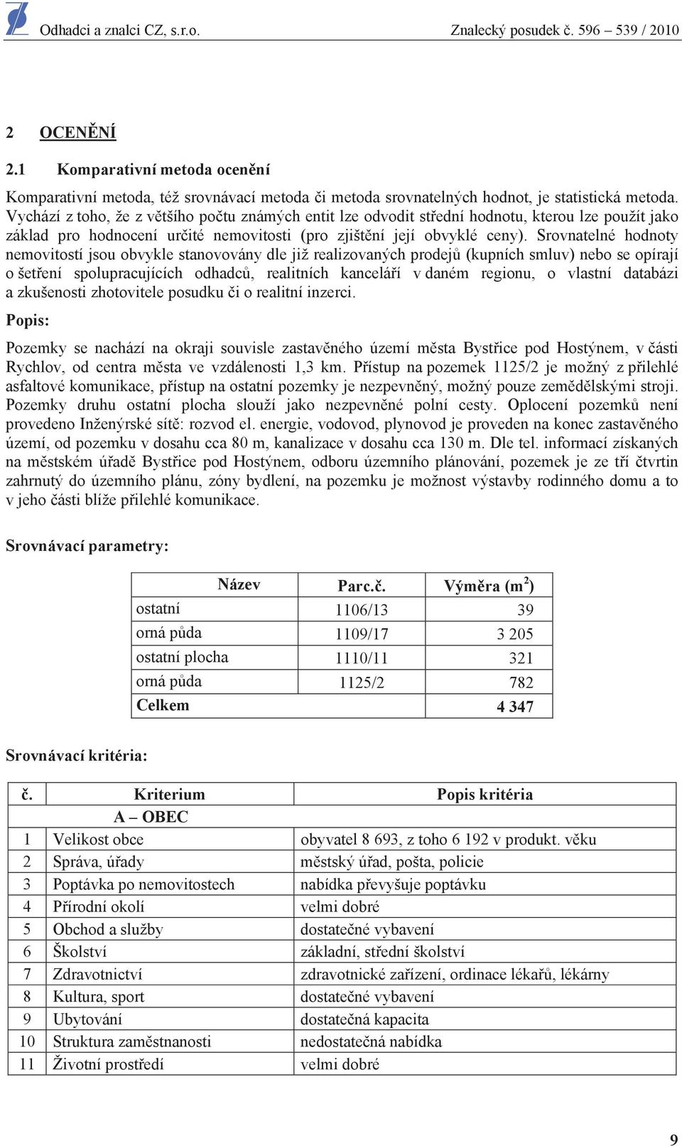 Srovnatelné hodnoty nemovitostí jsou obvykle stanovovány dle již realizovaných prodej (kupních smluv) nebo se opírají o šet ení spolupracujících odhadc, realitních kancelá í v daném regionu, o