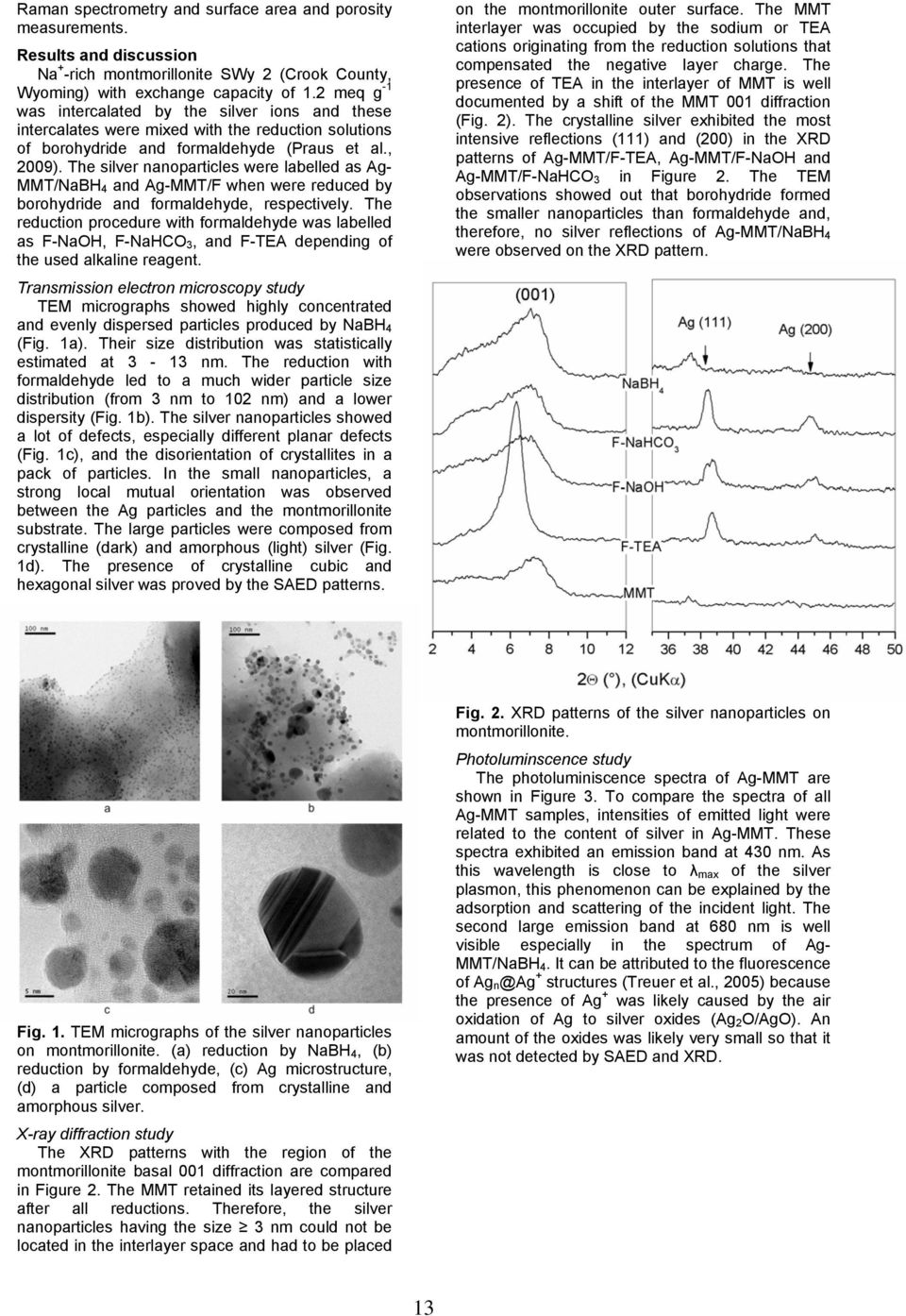 The silver nanoparticles were labelled as Ag- MMT/NaBH 4 and Ag-MMT/F when were reduced by borohydride and formaldehyde, respectively.