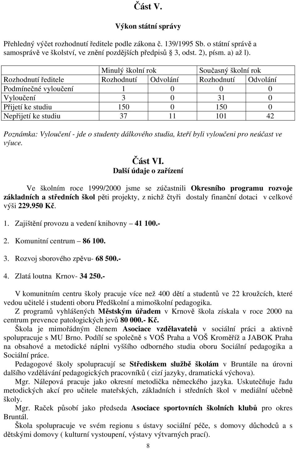 11 101 42 Poznámka: Vyloučení - jde o studenty dálkového studia, kteří byli vyloučeni pro neúčast ve výuce. Část VI.