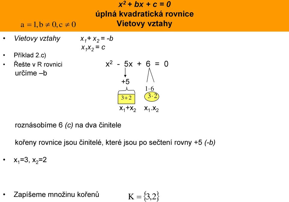 c) Řešte v R rovnici - 5 + 6 = 0 určíme b roznásobíme 6 (c) na dva