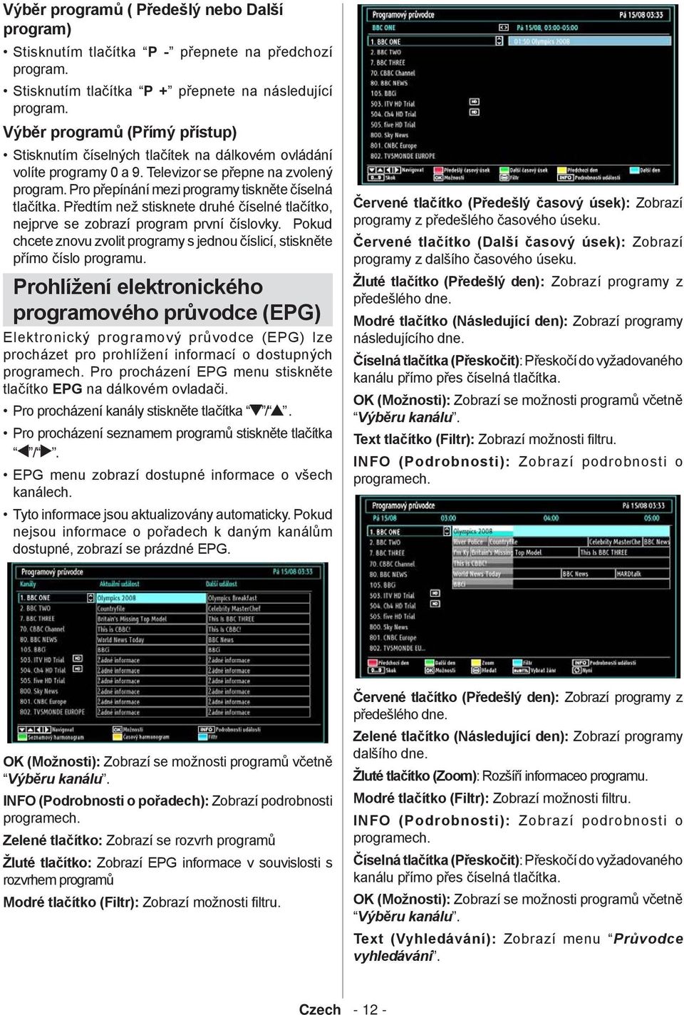 Předtím než stisknete druhé číselné tlačítko, nejprve se zobrazí program první číslovky. Pokud chcete znovu zvolit programy s jednou číslicí, stiskněte přímo číslo programu.