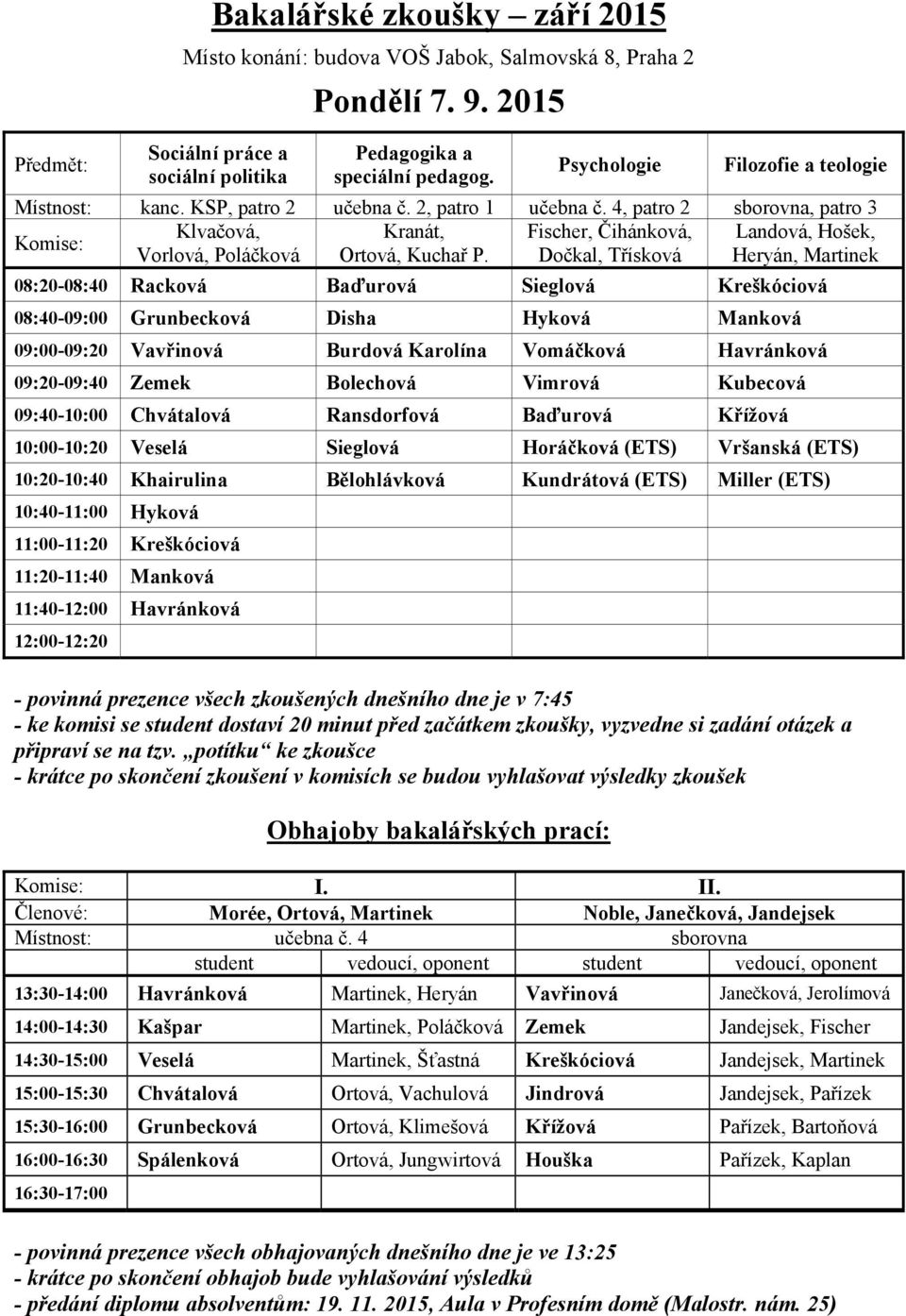 09:20-09:40 Zemek Bolechová Vimrová Kubecová 09:40-10:00 Chvátalová Ransdorfová Baďurová Křížová 10:00-10:20 Veselá Sieglová Horáčková (ETS) Vršanská (ETS) 10:20-10:40 Khairulina Bělohlávková