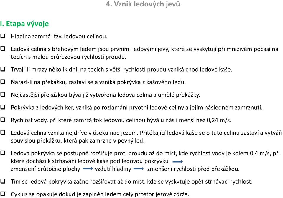 Trvají-li mrazy několik dní, na tocích s větší rychlostí proudu vzniká chod ledové kaše. Narazí-li na překážku, zastaví se a vzniká pokrývka z kašového ledu.