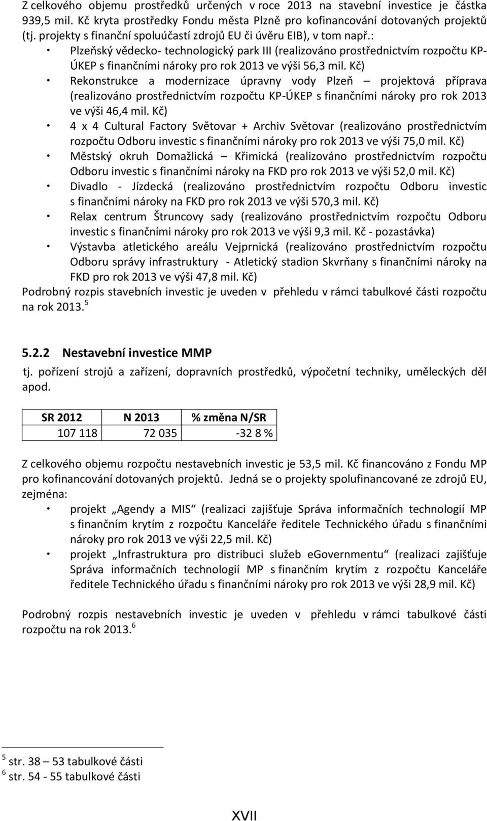 : Plzeňský vědecko- technologický park III (realizováno prostřednictvím rozpočtu KP- ÚKEP s finančními nároky pro rok 2013 ve výši 56,3 mil.