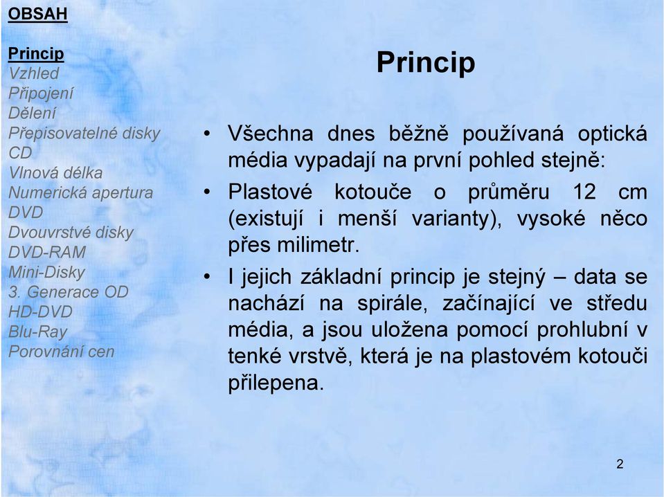 Mini-Disky I jejich základní princip je stejný data se nachází na spirále, začínající ve