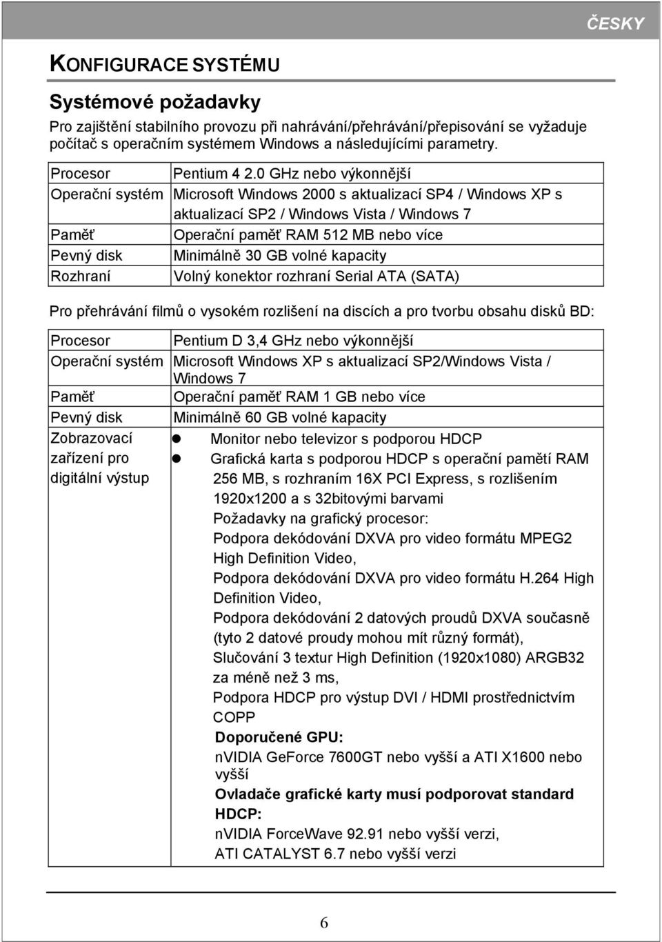 0 GHz nebo výkonnější Operační systém Microsoft Windows 2000 s aktualizací SP4 / Windows XP s aktualizací SP2 / Windows Vista / Windows 7 Paměť Operační paměť RAM 512 MB nebo více Pevný disk