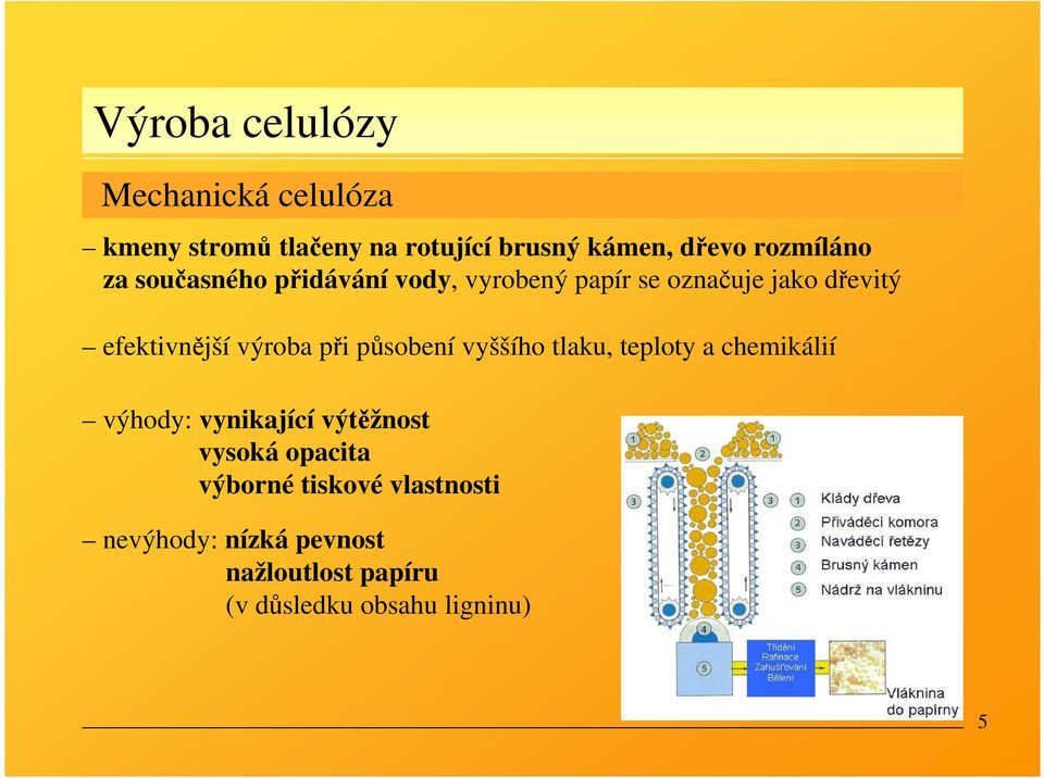 působení vyššího tlaku, teploty a chemikálií výhody: vynikající výtěžnost vysoká opacita