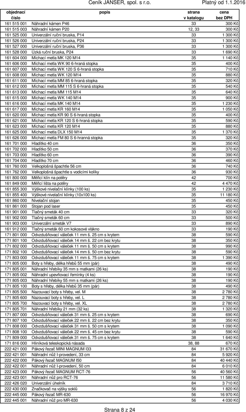 Kč 161 607 000 Míchací metla WK 120 S 6-hraná stopka 35 710 Kč 161 608 000 Míchací metla WK 120 M14 35 880 Kč 161 611 000 Míchací metla MM 85 6-hraná stopka 35 320 Kč 161 612 000 Míchací metla MM 115