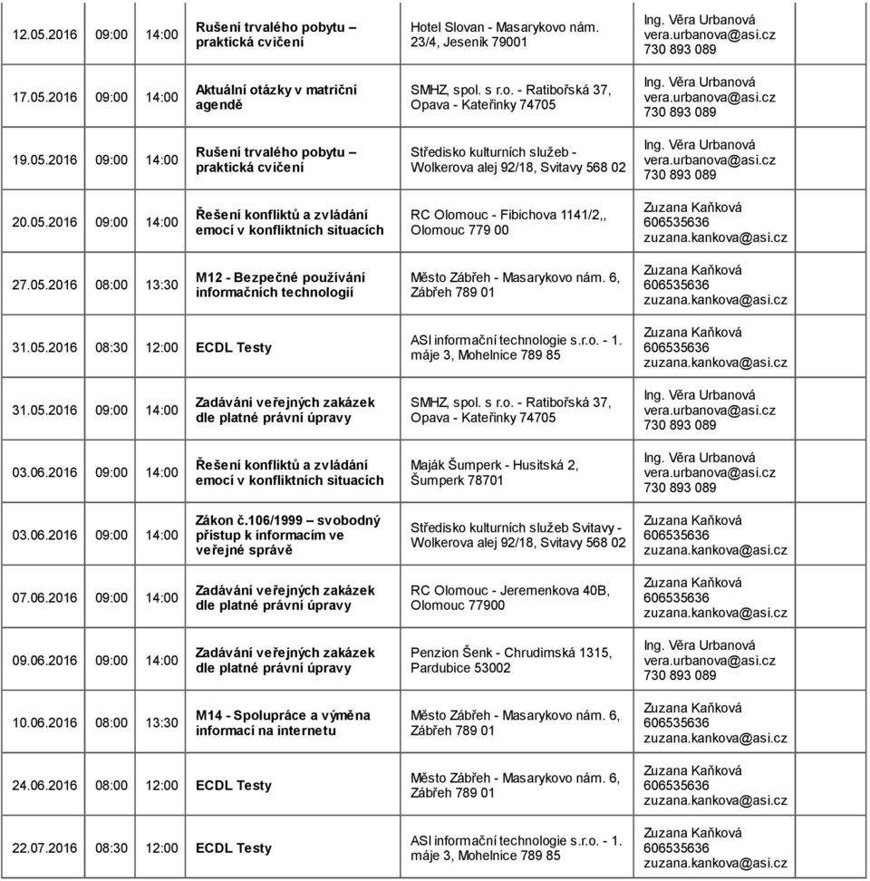106/1999 svobodný přístup k informacím ve veřejné správě 07.06.2016 09:00 14:00 09.06.2016 09:00 14:00 Penzion Šenk - Chrudimská 1315, Pardubice 53002 10.06.2016 08:00 13:30 M14 - Spolupráce a výměna informací na internetu 24.