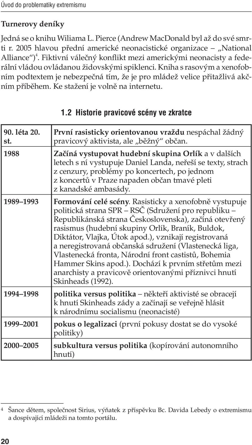 Kniha s rasovým a xenofobním podtextem je nebezpečná tím, že je pro mládež velice přitažlivá akčním příběhem. Ke stažení je volně na internetu. 90. léta 20. st. 1.