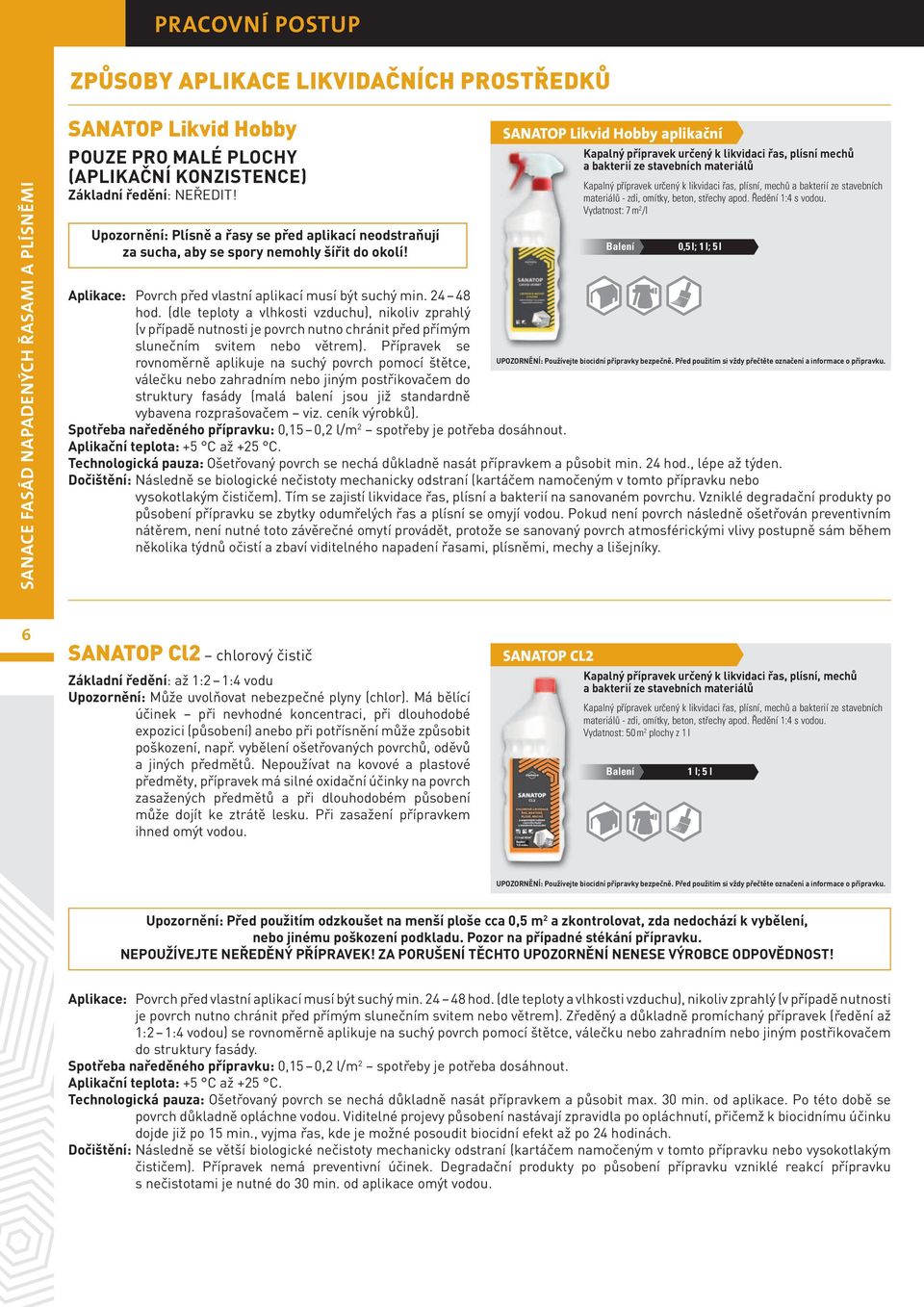 SANATOP Likvid Hobby aplikační Kapalný přípravek určený k likvidaci řas, plísní mechů a bakterií ze stavebních materiálů Kapalný přípravek určený k likvidaci řas, plísní, mechů a bakterií ze